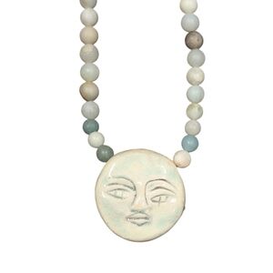 Artisan Handcrafted Amazonite Beaded Ceramic Pendant Necklace